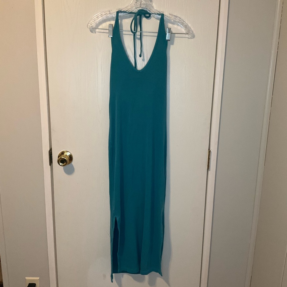Old Navy Teal Sleeveless Halter Dress Built in Bra No Pads Size Small